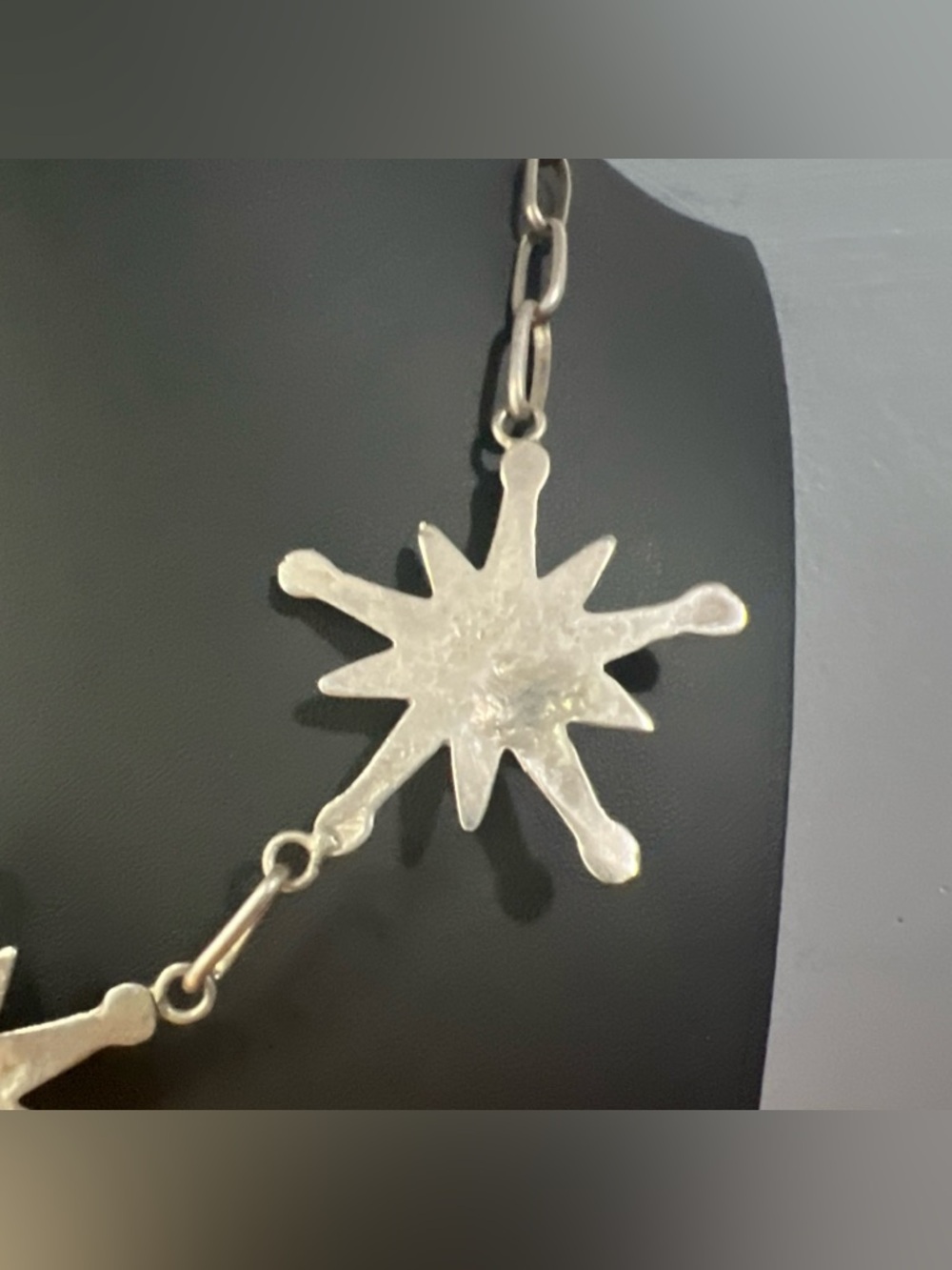 VTG c1950's Navajo Sterling Silver 3 Sand-cast Stars Bisbee Turquoise Necklace - Picture 7 of 10